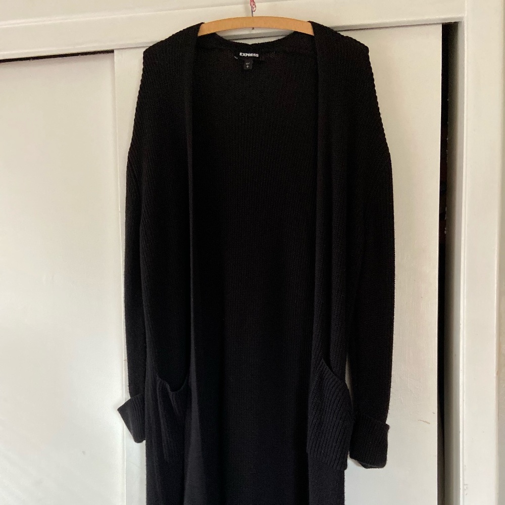 Express Women's Long Black Ribbed Cartigan